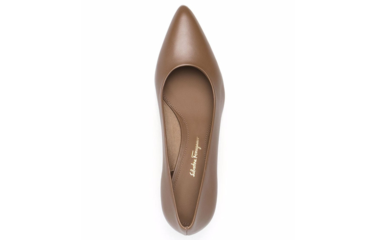 (W) FERRAGAMO Pointed-Toe Chunky Heel 'Brown' 圖 4