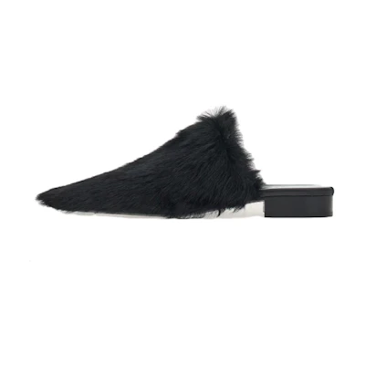 (W) FERRAGAMO Pointed-Toe Leather Mule 'Black CMFT'