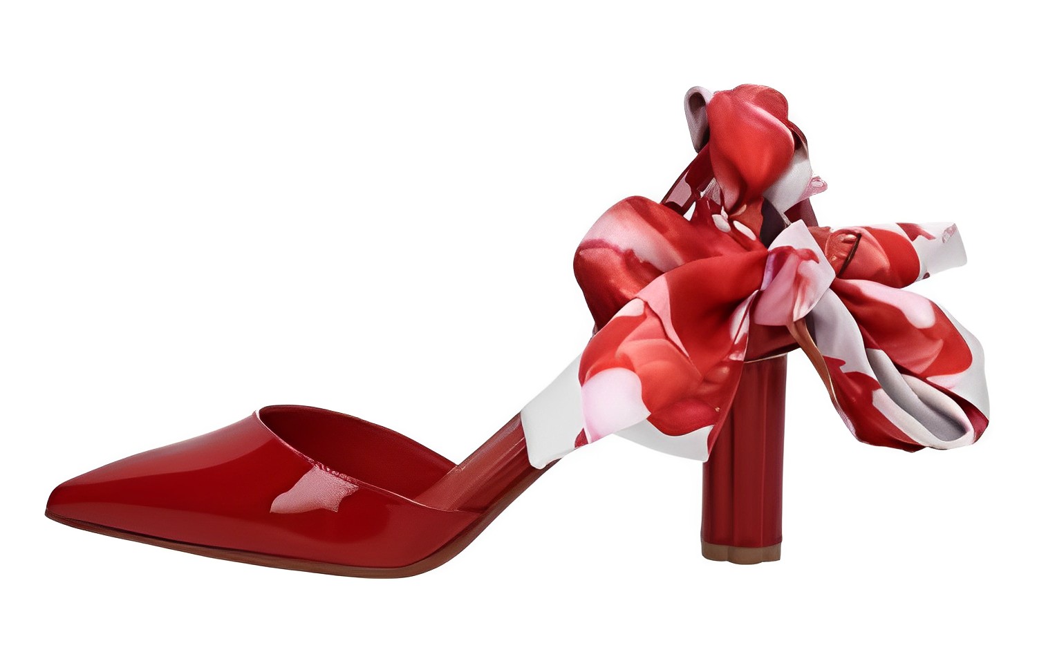 (Women) FERRAGAMO Pointed-Toe Pumps 'Red Chunky Heel' 01N188-686439