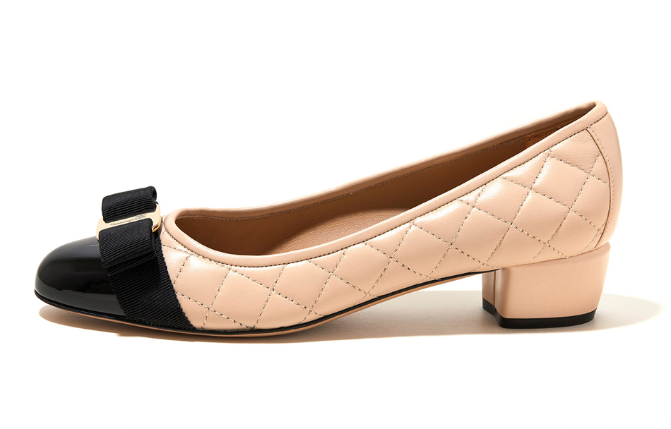 (Women) FERRAGAMO Quilted Vara High Heels 'Beige Black Bow' 01M832-702227
