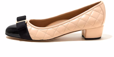 (Women) FERRAGAMO Quilted Vara High Heels 'Beige Black Bow' 01M832-702227 (Women) FERRAGAMO Quilted Vara High Heels 'Beige Black Bow' 01M832-702227
