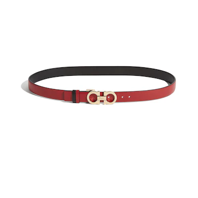 (Women) FERRAGAMO Red Leather Belt with Buckle, 2.5cm Wide 23A565-0564327