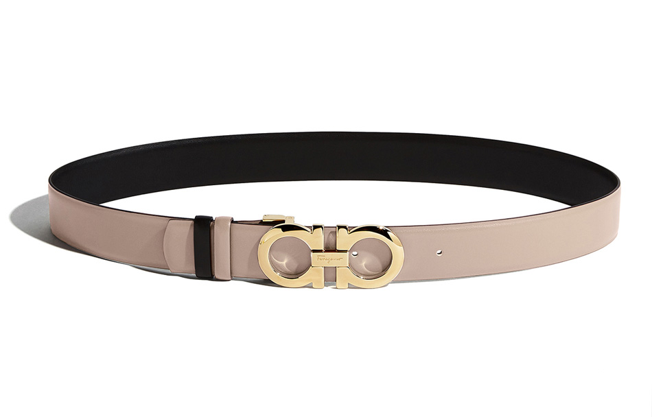 (Women) FERRAGAMO Reversible Beige Leather Buckle Belt for Women, 3.5cm Wide 23A564-0593873