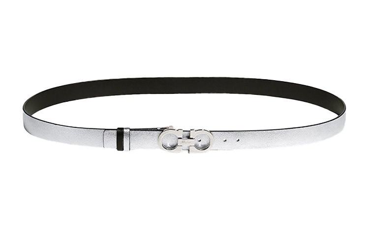 (Women) Ferragamo Reversible Gancini Leather Belt Silver 2.5cm Width. 23A565-717193