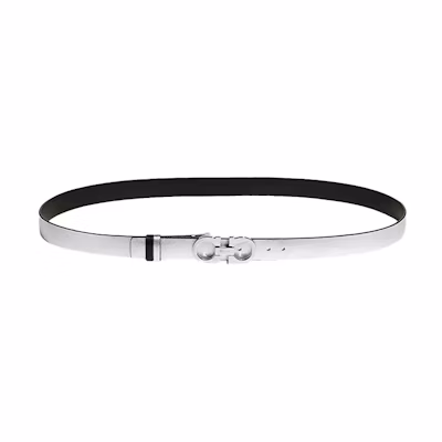 (Women) Ferragamo Reversible Gancini Leather Belt Silver 2.5cm Width. 23A565-717193
