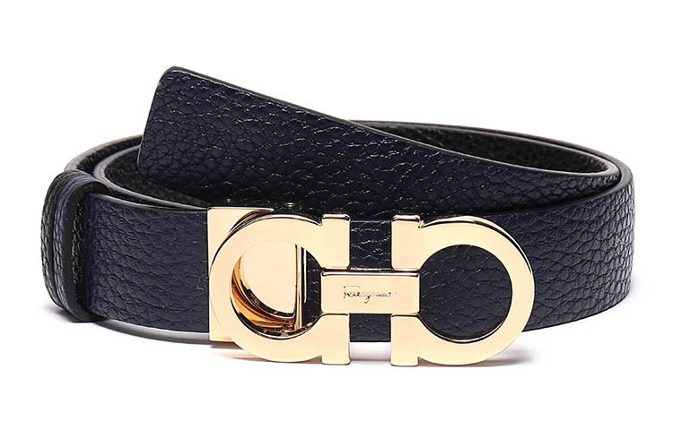 (Women) Ferragamo Reversible Leather Belt, Dark Blue/Black, 2.5cm 23A565-0673955
