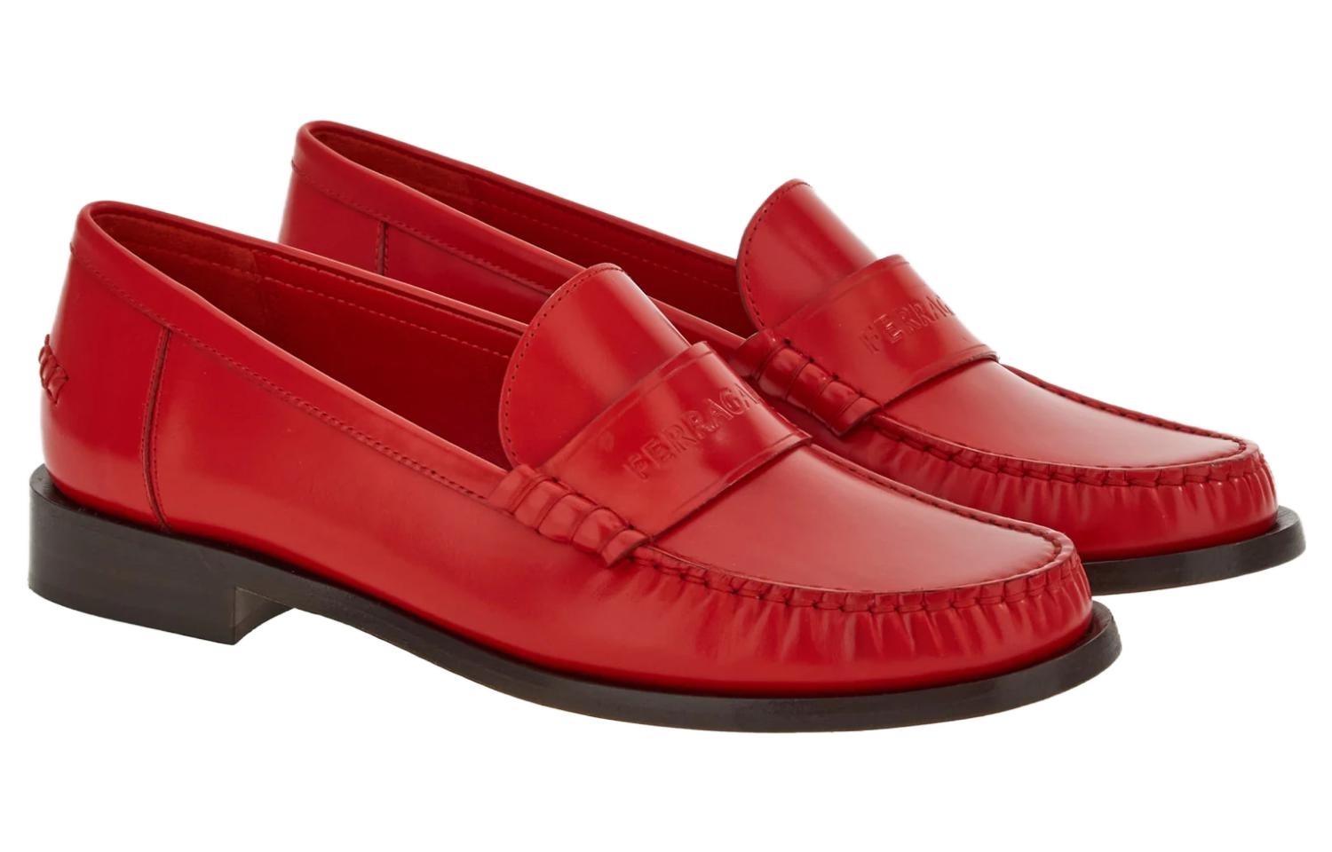 (W) FERRAGAMO Round Toe Loafers 'Red' 圖 3