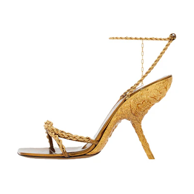 (W) FERRAGAMO Salvatore 'Gold Ankle-Strap Sandal Heels'