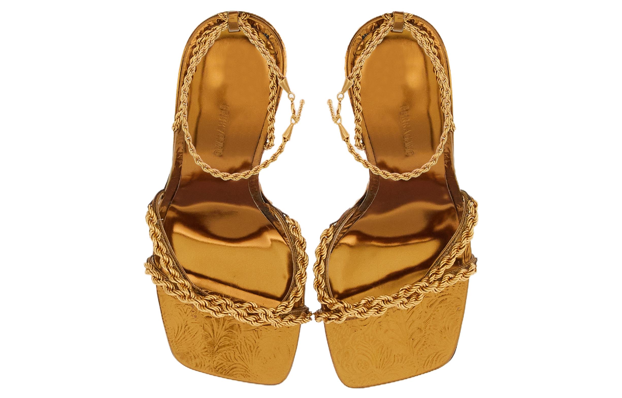 (W) FERRAGAMO Salvatore 'Gold Ankle-Strap Sandal Heels' 圖 3