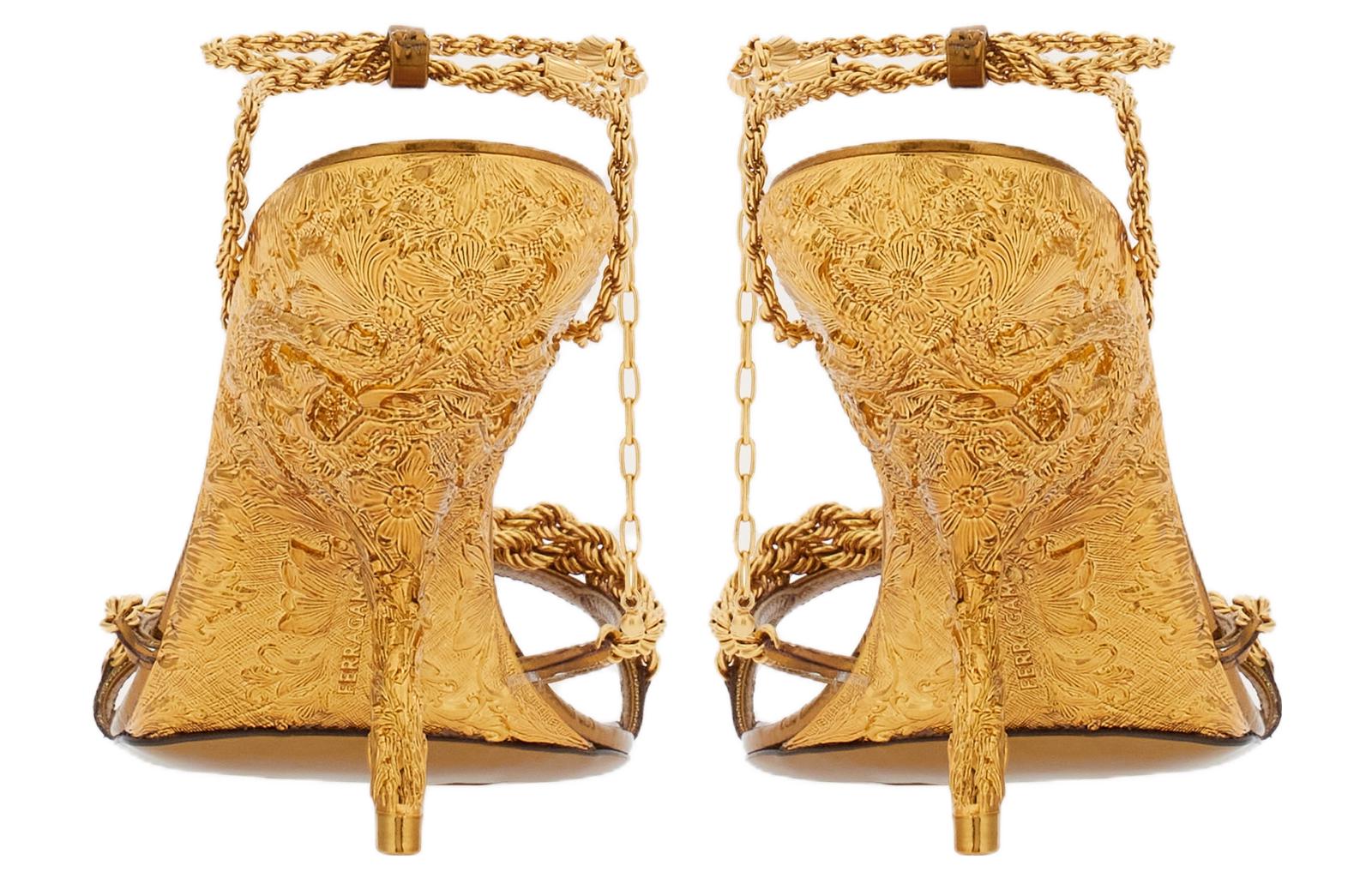 (W) FERRAGAMO Salvatore 'Gold Ankle-Strap Sandal Heels' 圖 4