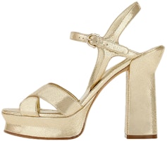 (Women) FERRAGAMO Salvatore Calfskin Platform Peep-Toe Slide 'Gold' 01E555-758161 (Women) FERRAGAMO Salvatore Calfskin Platform Peep-Toe Slide 'Gold' 01E555-758161