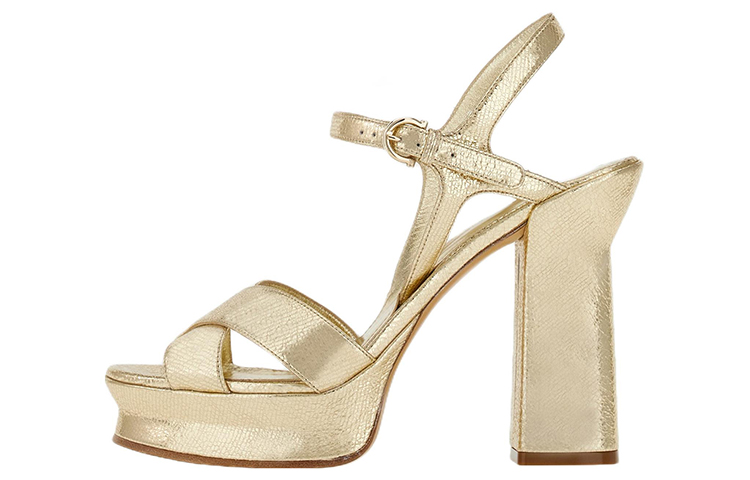 (Women) FERRAGAMO Salvatore Calfskin Platform Peep-Toe Slide 'Gold' 01E555-758161