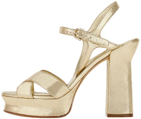 (Women) FERRAGAMO Salvatore Calfskin Platform Peep-Toe Slide 'Gold' 01E555-758161 Buy (Women) FERRAGAMO Salvatore Calfskin Platform Peep-Toe Slide 'Gold' 01E555-758161