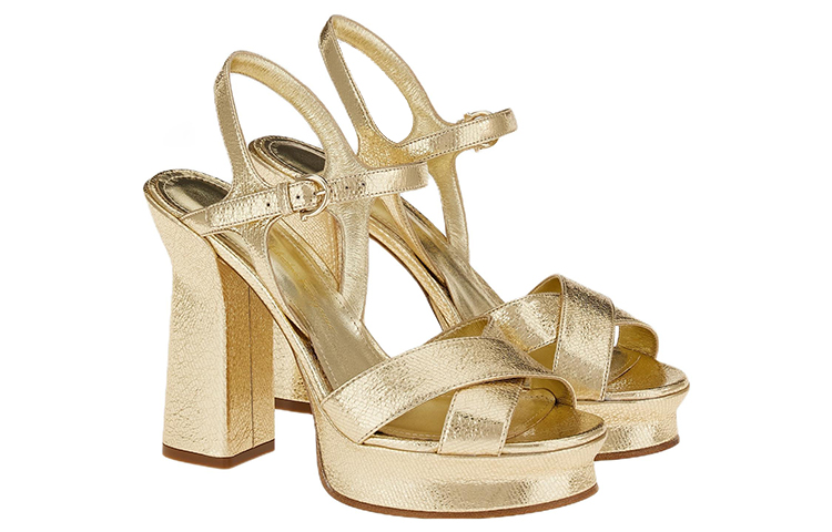 Order (W) FERRAGAMO Salvatore Sandales Plateforme Peep-Toe en Cuir ''Or'' 01E555-758161