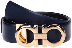 (Women) FERRAGAMO Salvatore Double-Sided Smooth Buckle Belt Navy 3.5cm 23A564-0674475 (Women) FERRAGAMO Salvatore Double-Sided Smooth Buckle Belt Navy 3.5cm 23A564-0674475
