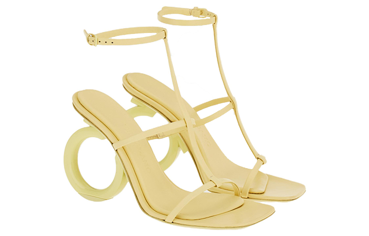 Order FERRAGAMO菲拉格穆 Elina 皮革 露趾扣式 時尚涼鞋 10.5cm 女款 黃色