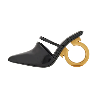 (W) FERRAGAMO Salvatore Elina Mules 'Black Sculpted Heel'