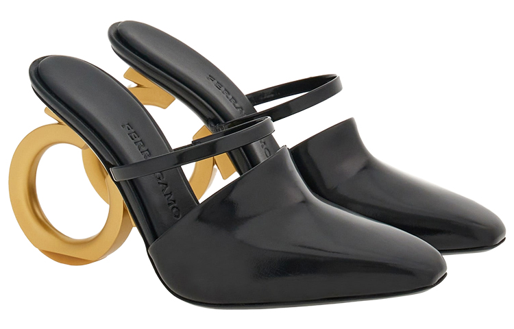 (W) FERRAGAMO Salvatore Elina Mules 'Black Sculpted Heel' 圖 2