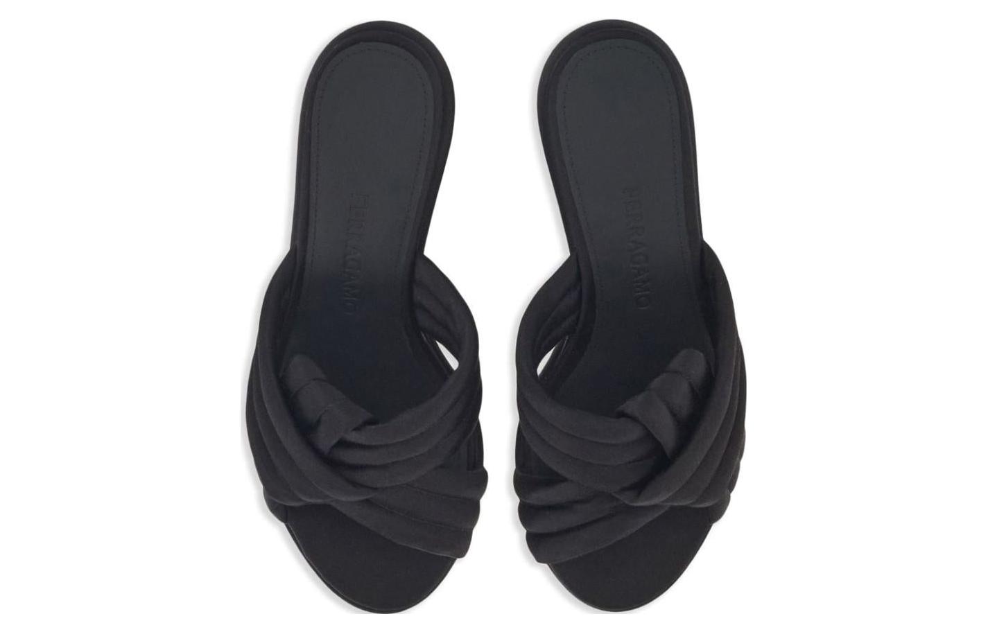 Lookbook FERRAGAMO菲拉格慕 編織物 圓頭露趾 一條帶拖鞋 10.5cm 女款 黑色