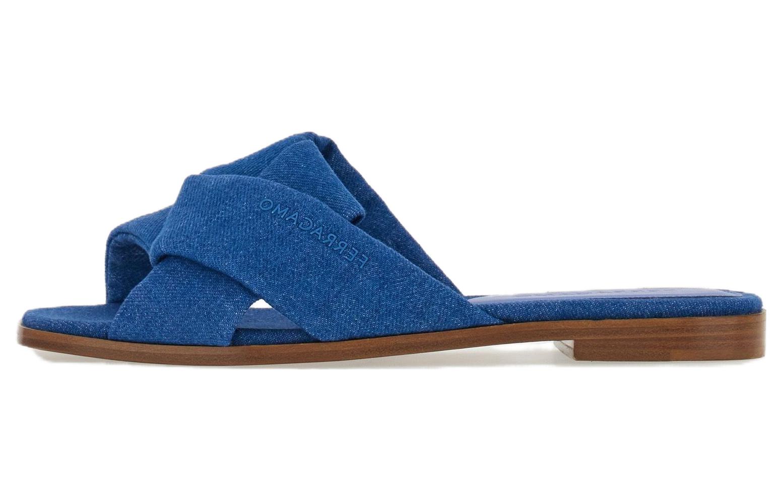 Buy (Women) FERRAGAMO Salvatore Flats 'Blue Square-Toe Slide' 01G239-764074