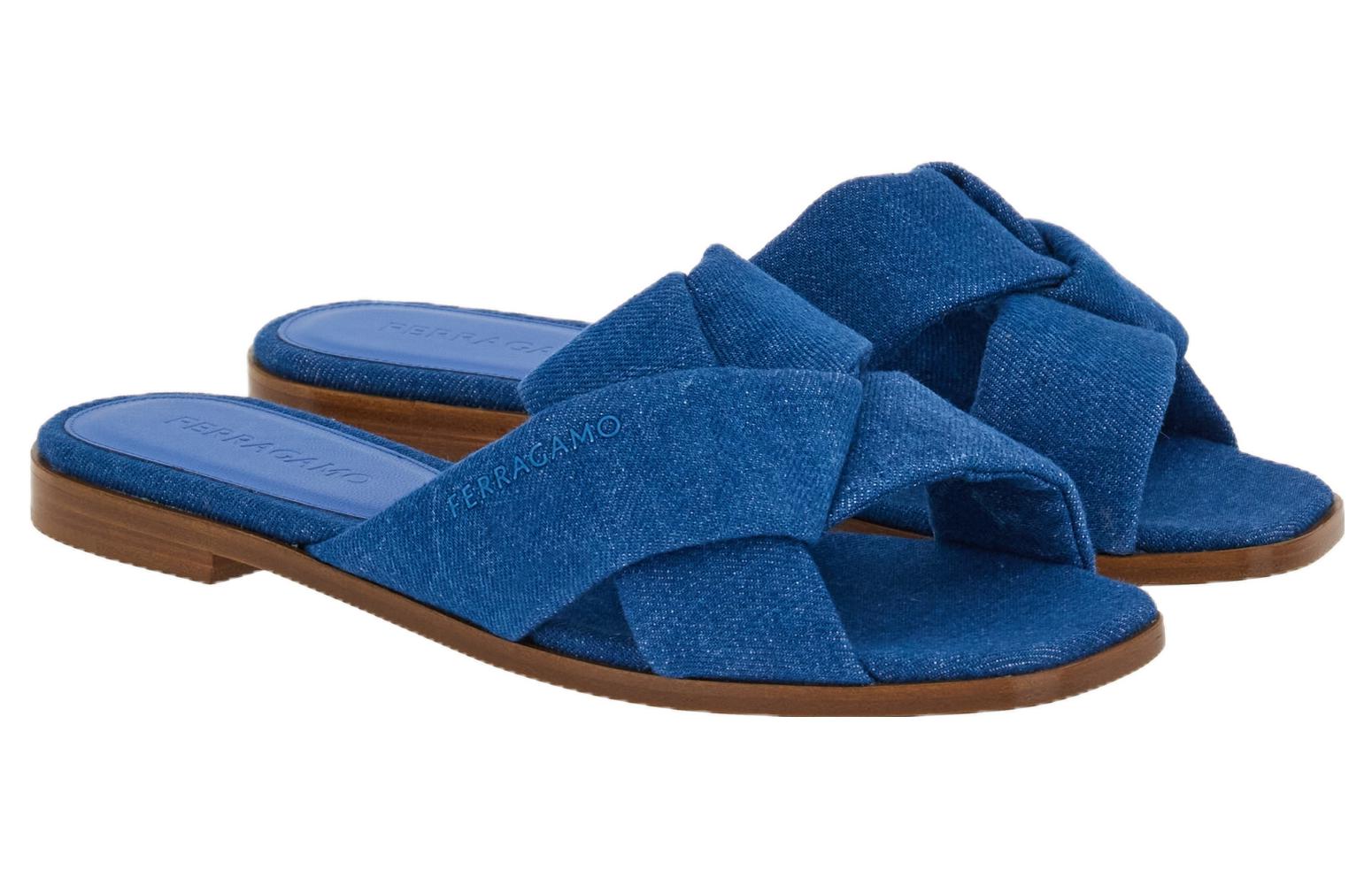 (W) FERRAGAMO Salvatore Flats 'Blue Square-Toe Slide' 圖 2
