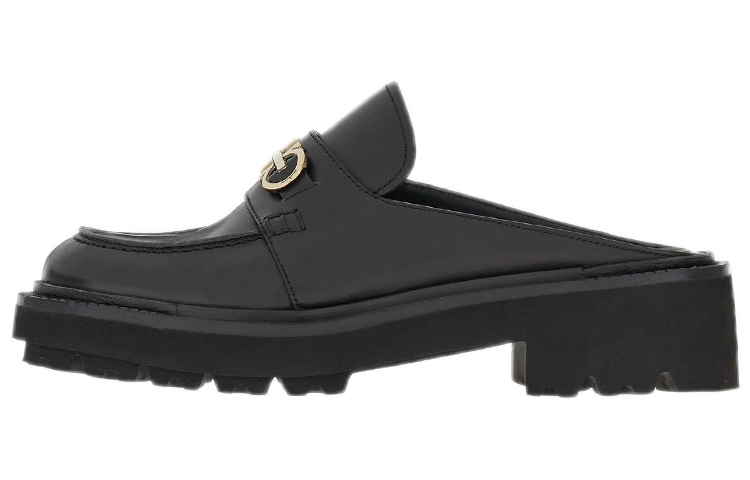 (W) FERRAGAMO Salvatore Gancini 'Black Calfskin Slide'