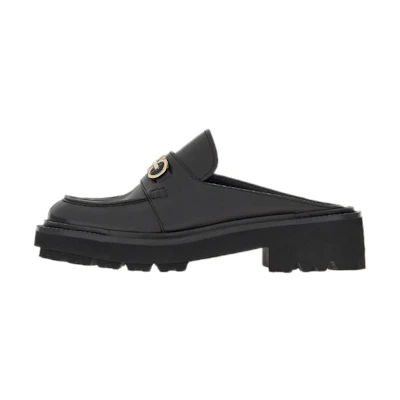 (W) FERRAGAMO Salvatore Gancini 'Black Calfskin Slide'