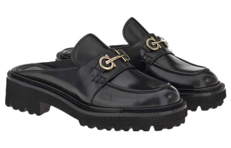 (W) FERRAGAMO Salvatore Gancini 'Black Calfskin Slide' 圖 2
