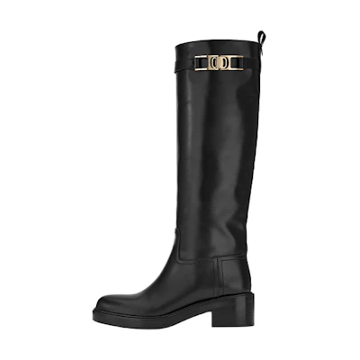 (W) FERRAGAMO Gancini 55mm Knee Boots Black