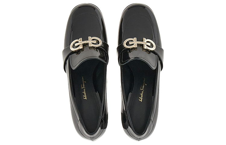 Lookbook (W) FERRAGAMO Salvatore Gancini Tumit Tinggi Slip-On 'Kulit Hitam Berkilat' 01E171-758072