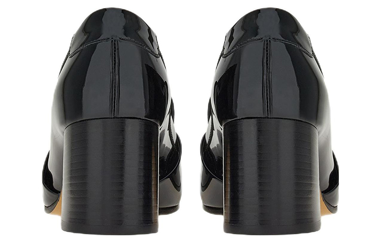 Shop (W) FERRAGAMO Salvatore Gancini Tumit Tinggi Slip-On 'Kulit Hitam Berkilat' 01E171-758072