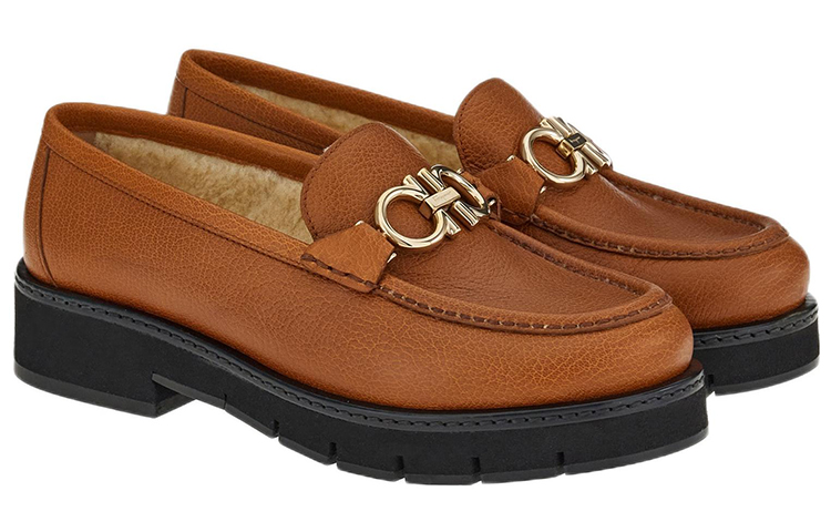 (W) FERRAGAMO Rolo Shearling-Lined Loafers 'Brown' 圖 2