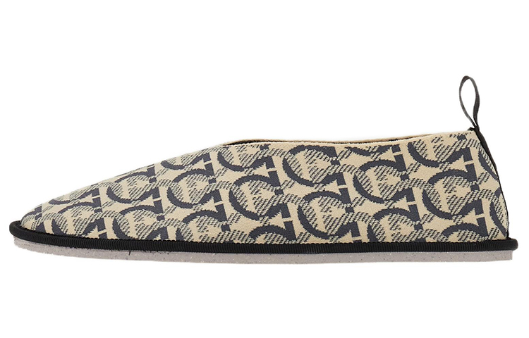 (W) FERRAGAMO Salvatore Jacquard Fabric Flats 'Black and White'