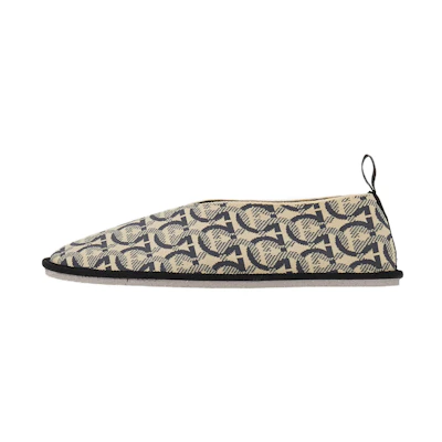 (W) FERRAGAMO Salvatore Jacquard Fabric Flats 'Black and White'