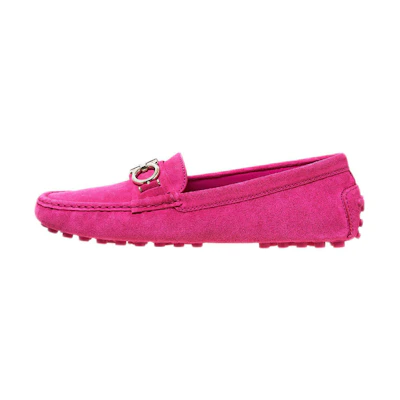 (W) FERRAGAMO Salvatore Leather Buckle Flat 'Pink'