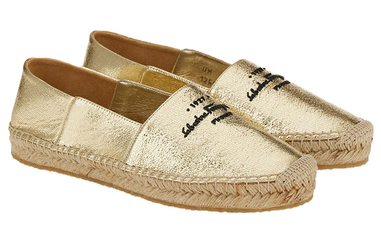 (W) FERRAGAMO Salvatore Leather Flats 'Embossed Logo Gold' 圖 2