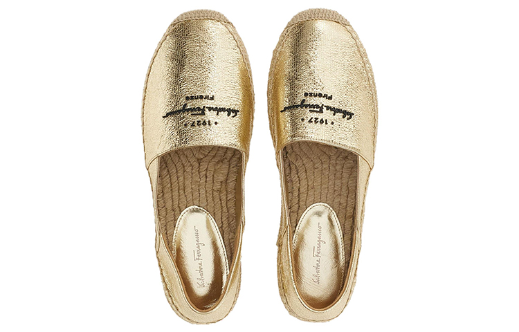(W) FERRAGAMO Salvatore Leather Flats 'Embossed Logo Gold' 圖 3