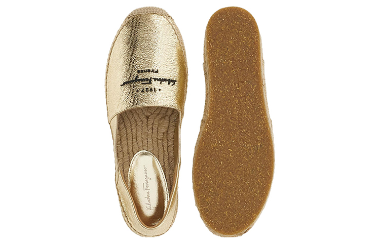 (W) FERRAGAMO Salvatore Leather Flats 'Embossed Logo Gold' 圖 5