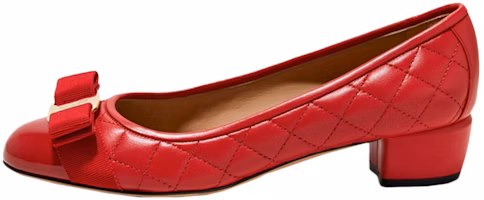(Women) FERRAGAMO Salvatore Leather High Heels 'Red Grid Bow' 01M832-672118 (Women) FERRAGAMO Salvatore Leather High Heels 'Red Grid Bow' 01M832-672118