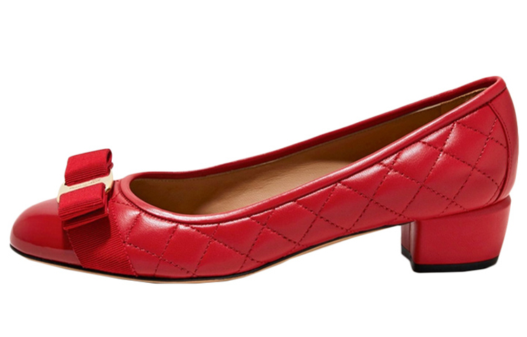 (Women) FERRAGAMO Salvatore Leather High Heels 'Red Grid Bow' 01M832-672118