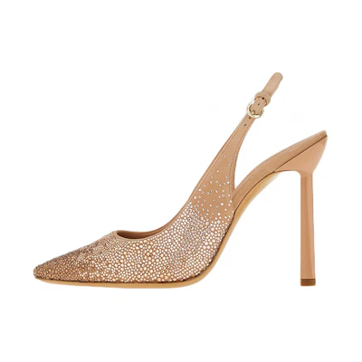 (W) FERRAGAMO Jessie Crystal-Embellished Slingback Pumps Bone 'Beige'