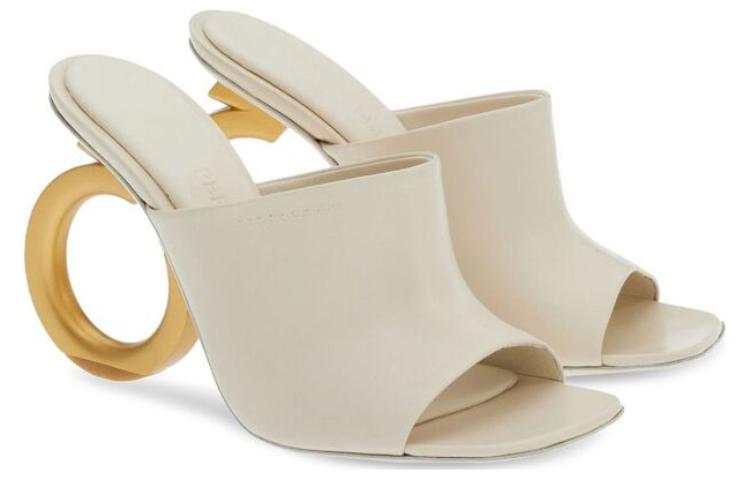 (W) FERRAGAMO Salvatore Leather Open-Toe Slide 'Ivory' 圖 2