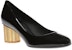 (W) FERRAGAMO Salvatore Tumit Kulit Hitam Blok Tumit Tinggi. 01M686-672733