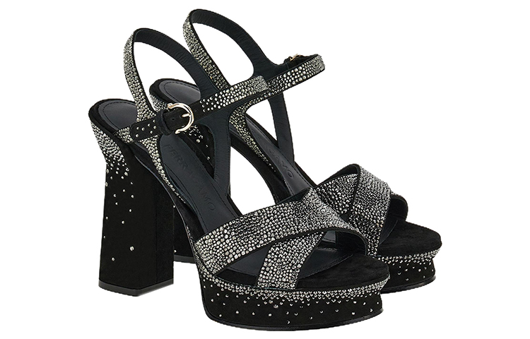 Order (W) FERRAGAMO Salvatore Slide Kulit Platform 'Kristal Gradasi Hitam Hiasan' 01E915-761473