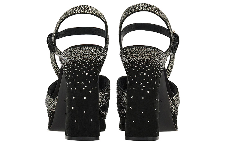 Shop (W) FERRAGAMO Salvatore Slide Kulit Platform 'Kristal Gradasi Hitam Hiasan' 01E915-761473