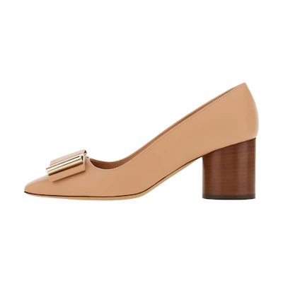 (W) FERRAGAMO Salvatore Leather Pumps 'Beige Double Bow'