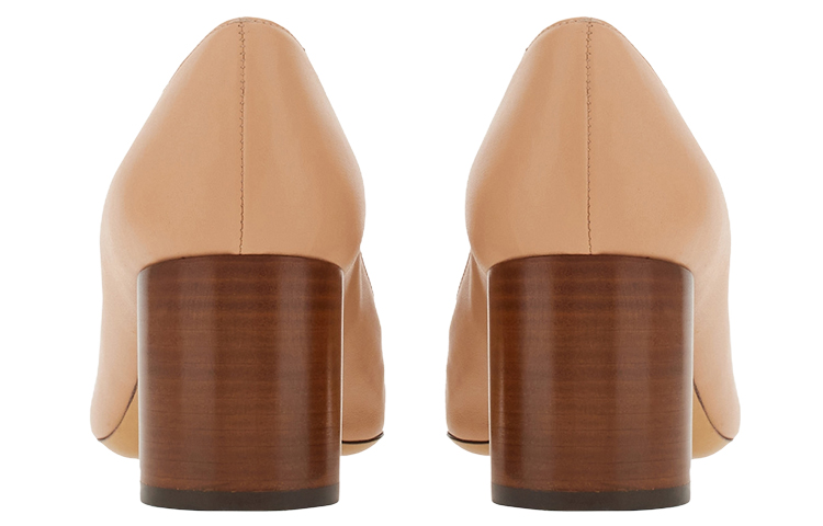 Shop FERRAGAMO菲拉格慕 皮革 雙蝴蝶結 粗跟 高跟鞋 6cm 女款 米色