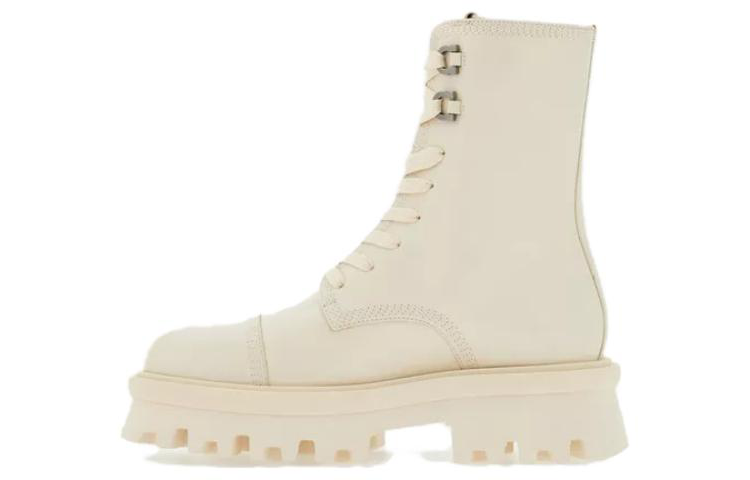 (Women) FERRAGAMO Salvatore Leather Round-Toe Lace-Up Chunky Sole Short Boots 'Beige' 01F701-763844