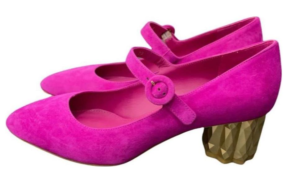 (Women) FERRAGAMO Salvatore Leather Round-Toe Slip-On 'Pink Chunky Heel' 01Q032-715405