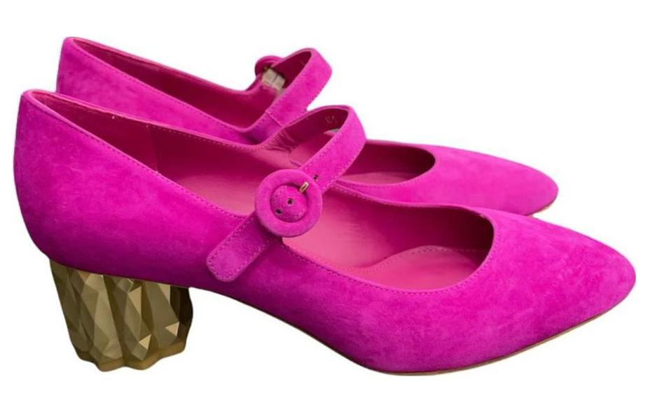 Order (W) FERRAGAMO Salvatore Mocassin Cuir Bout Rond "Talon Chunky Rose" 01Q032-715405
